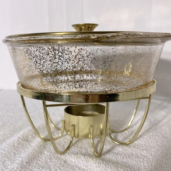 Vintage Anchor Hocking Fire King Gold Fleck Casserole & Stand Georges Briard Lid - Picture 6 of 15